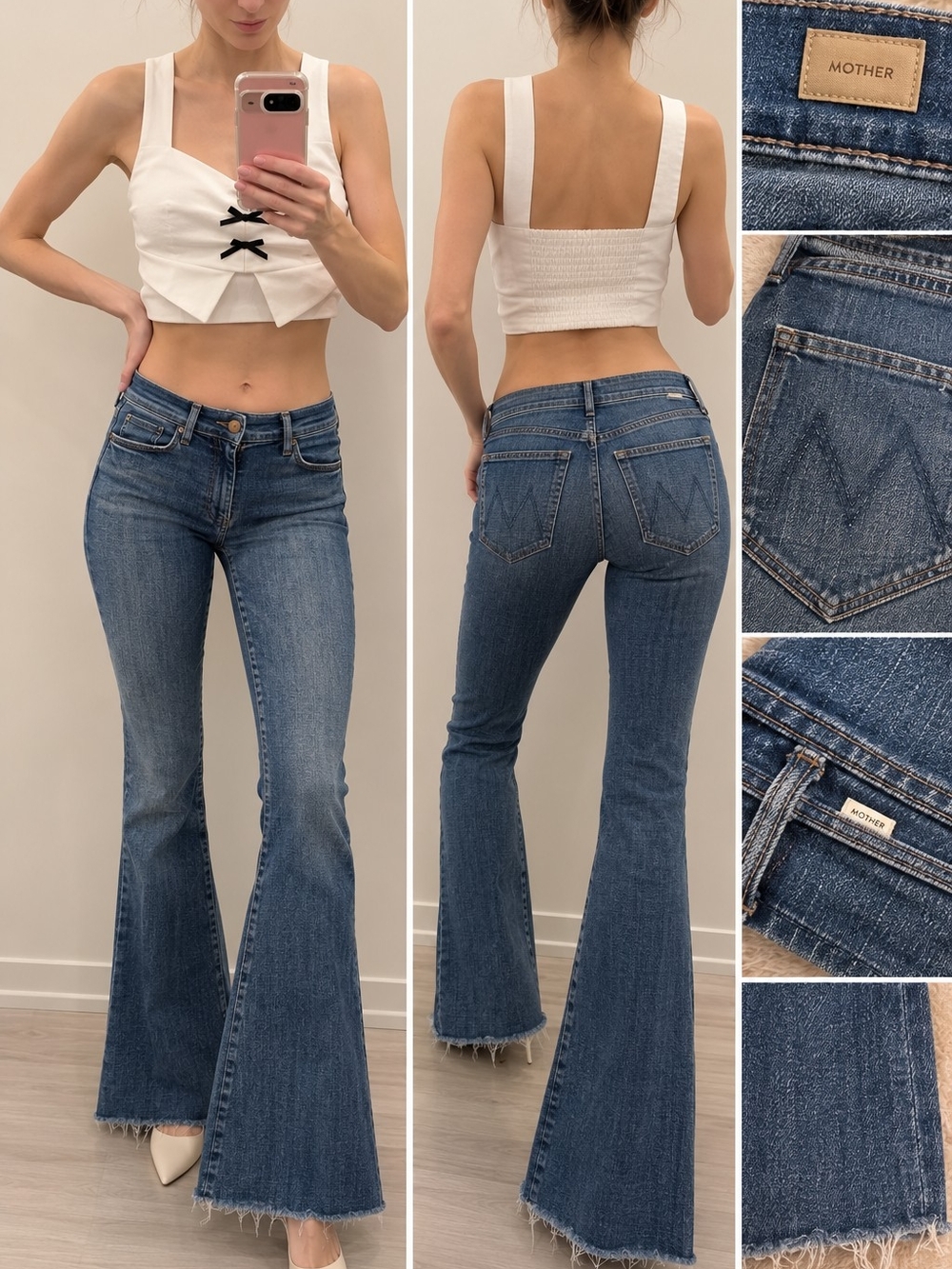 MOTHER Dark Blue High-Rise Flare Jeans
